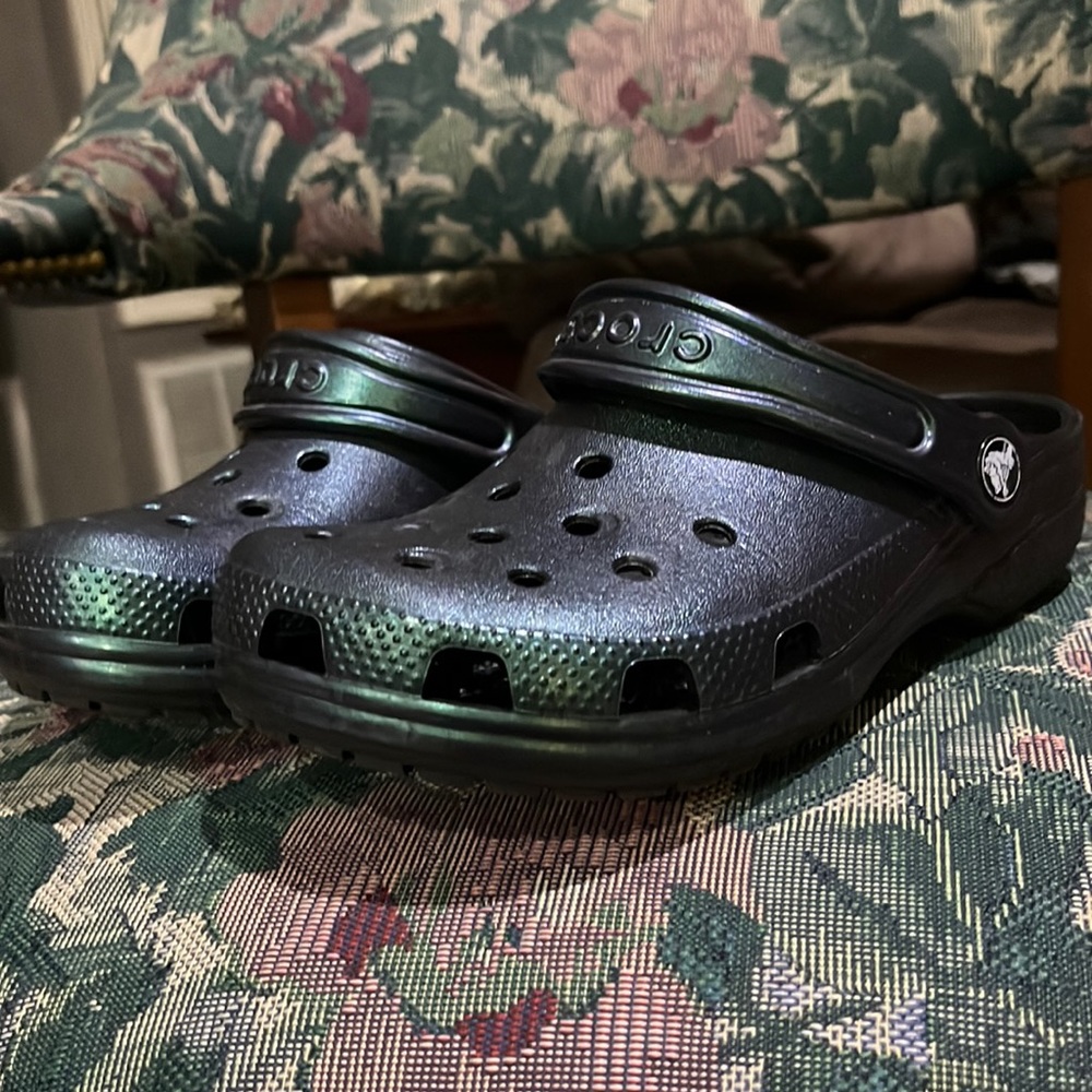 Iridescent crocs size 4